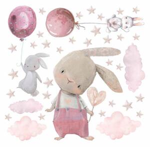 Detská nálepka na stenu Zajačiky s balónmi Farba: Ružová