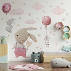 Detská nálepka na stenu Zajačiky s balónmi Farba: Ružová