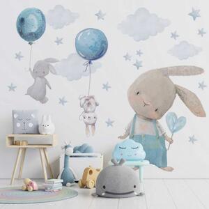 Detská nálepka na stenu Zajačiky s balónmi Farba: Modrá