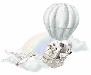 Detská nálepka na stenu Adventure in the sky - psíky v balóne a hus Rozmery: 120 x 100 cm