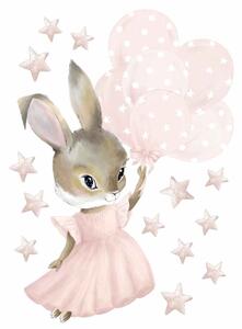 Detská nálepka na stenu Pastel bunnies - zajačik s balónmi