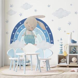 Detská nálepka na stenu Zajačik na dúhe s hviezdami Farba: Modrá