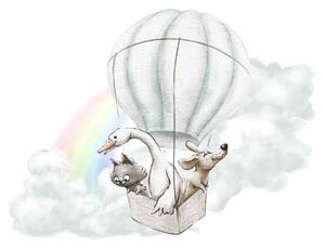 Detská nálepka na stenu Adventure in the sky - mačka, psík a hus v balóne Rozmery: 130 x 100 cm