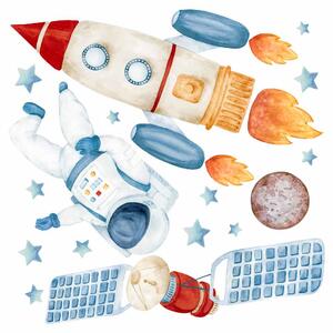 Detská nálepka na stenu Solar system - Zem, mesiac, astronauti, satelit a rakety