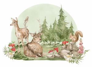 Detská nálepka na stenu Inhabitants of the forest - jeleň, srnka a veverička Rozmery: 95 x 137 cm