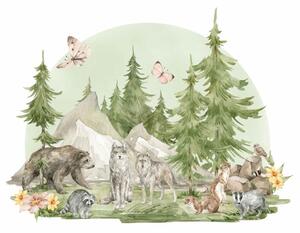 Detská nálepka na stenu Inhabitants of the forest - zvieratká, skaly a stromy Rozmery: 95 x 127 cm