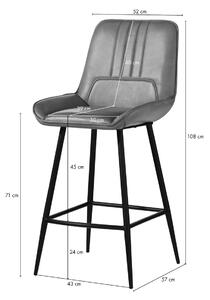 DARKNESS Barová stolička z pravej kože, 52x57x108, hnedá