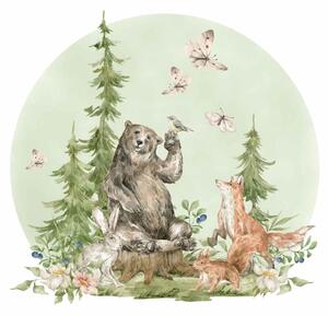 Detská nálepka na stenu Inhabitants of the forest - medvedík, zajačik, líška a veverička Rozmery: 95 x 90 cm