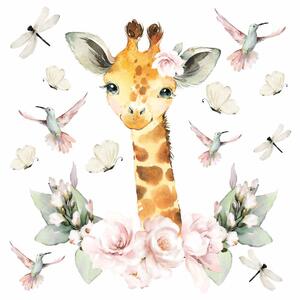 Detská nálepka na stenu Animals among flowers - žirafa