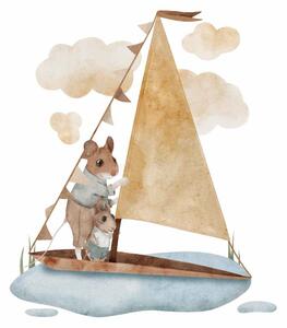 Detská nálepka na stenu Magical animals - myšky na loďke Rozmery: 110 x 96 cm