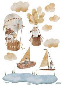 Detská nálepka na stenu Magical animals - zvieratká v balónoch a na loďkách