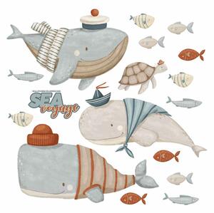 Detská nálepka na stenu Sea voyage - veľryby, korytnačka a rybičky