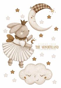 Detská nálepka na stenu Stories from the wonderland - zajačik, obláčiky a mesiac
