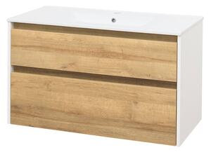 Mereo Mereo, Opto, kúpeľňová skrinka s keramickým umývadlom 101 cm, biela, dub, biela/dub, čierna, MER-CN932
