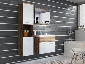 Kúpeľňový nábytok Madrid, wotan/biely lesk + umývadlo + zrkadlo