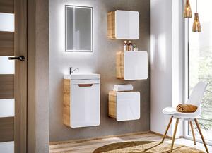 Kúpeľňový nábytok Atako zostava B, craft/biely lesk + umývadlo + zrkadlo