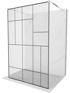 Mexen Kioto, priechodná sprchová zástena 100 x 200 cm, 8mm sklo číre/čierny vzor, 2x chrómová stabilizačná rozpera, 800-100-002-01-78