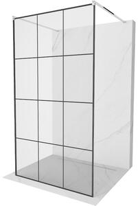 Mexen Kioto, priechodná sprchová zástena 100 x 200 cm, 8mm sklo číre/čierny vzor, 2x chrómová stabilizačná rozpera, 800-100-002-01-77