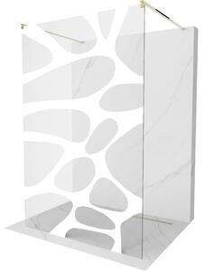 Mexen Kioto, priechodná sprchová zástena 100 x 200 cm, 8mm sklo číre/biely vzor, 2x zlatá stabilizačná rozpera, 800-100-002-50-97