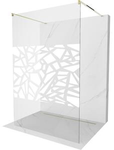 Mexen Kioto, priechodná sprchová zástena 100 x 200 cm, 8mm sklo číre/biely vzor, 2x zlatá stabilizačná rozpera, 800-100-002-50-85