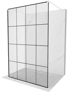 Mexen Kioto, priechodná sprchová zástena 140 x 200 cm, 8mm sklo číre/čierny vzor, 2x biela stabilizačná rozpera, 800-140-002-20-77