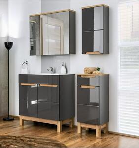 Kúpeľňový nábytok Brela zostava B, wotan/sivý lesk + umývadlo