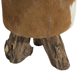 Podnožka z kozej kože Tíkové drevo Statívové nohy Kravský vzor v rustikálnom štýle