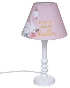 Detská nočná lampa Princess Labuť s látkovým tienidlom a borovicovým podstavcom