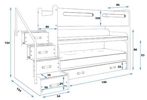 Multifunkčná poschodová posteľ MAX 1 - 200x80cm - Biely - Biely (3x posteľ + stôl)