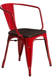 Stolička Paris s područkami, drevený sedák kartáčovaná borovica Farba Červená