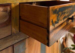 SIXTIES Vitrína zo starožitného dreva, 90x35x200, viacfarebne lakovaná