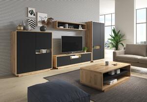 ASTON TV komoda ..40, sektorový obývací nábytok, dub taurus/čierny mat