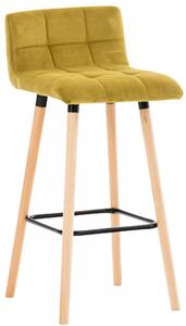 Barová stolička Lincoln ~ zamat, drevené nohy natura Farba Žltá