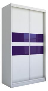 Skriňa s posuvnými dverami FINEZJA, biela/fialové sklo, 150x216x61