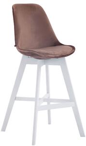 Barová stolička Cannes ~ zamat, drevené nohy biele Farba Hnedá
