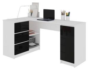 Písací stôl AKORD B20, 155x77x85/48,5, biela/čierna lesk, ľavá