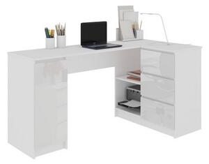 Písací stôl KORDA B20, 155x77x85/48,5, biela/biela lesk, pravá