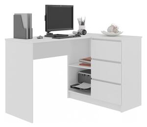 Písací stôl AKORD B16 3SZ, 124,5x77x50, biela/čierna lesk, ľavá