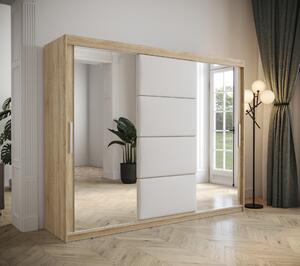 Šatníková skriňa Tempica 250cm so zrkadlom, sonoma/biely panel
