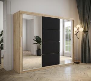 Šatníková skriňa Tempica 250cm so zrkadlom, sonoma/čierny panel