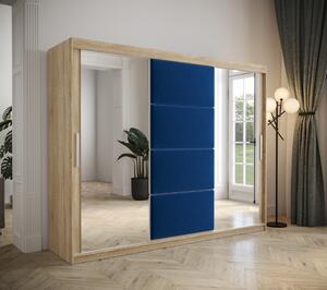 Šatníková skriňa Tempica 250cm so zrkadlom, sonoma/modrý panel