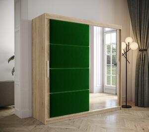 Šatníková skriňa Tempica 200cm so zrkadlom, sonoma/zelený panel