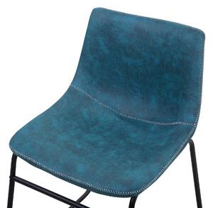 Sada 2 modrých čalúnených stoličiek s čiernymi kovovými nohami pre jedáleň, moderný priemyselný štýl