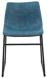 Sada 2 modrých čalúnených stoličiek s čiernymi kovovými nohami pre jedáleň, moderný priemyselný štýl