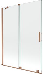 Mexen Velar, 2-krídlová posuvná vaňová zástena 130 x 150 cm, 8mm číre sklo, ružové zlato, 896-130-000-01-60