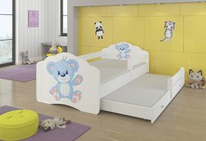 Detská posteľ FROSO II so zábranou, 160x80, vzor f3, modrý medvedík