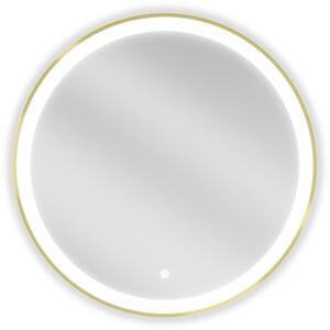 Mexen Esso, okrúhle LED podsvietené kúpeľňové zrkadlo 70 cm, 6000K, vykurovacia podložka proti zahmlievaniu, zlatý rám, 9825-070-070-611-50