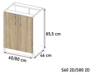 Kuchynská skrinka dolná s pracovnou doskou SALTO S80 2D, 80x85,5x46, sonoma/biela