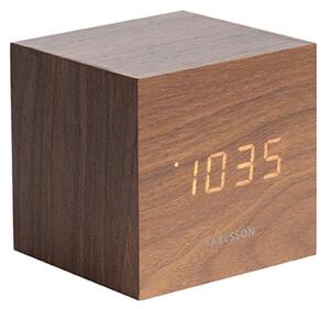 KARLSSON Budík Mini Cube – tmavé drevo 8 × 8 × 8 cm