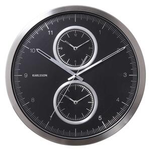 KARLSSON Nástenné hodiny Multiple Time – čierne ∅ 50 cm